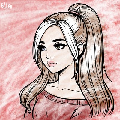 realistic girl with a high ponytail