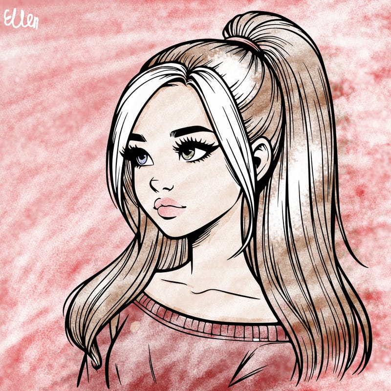 realistic girl with a high ponytail