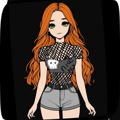 a realistic girl with long hair and in a crop top and shprts