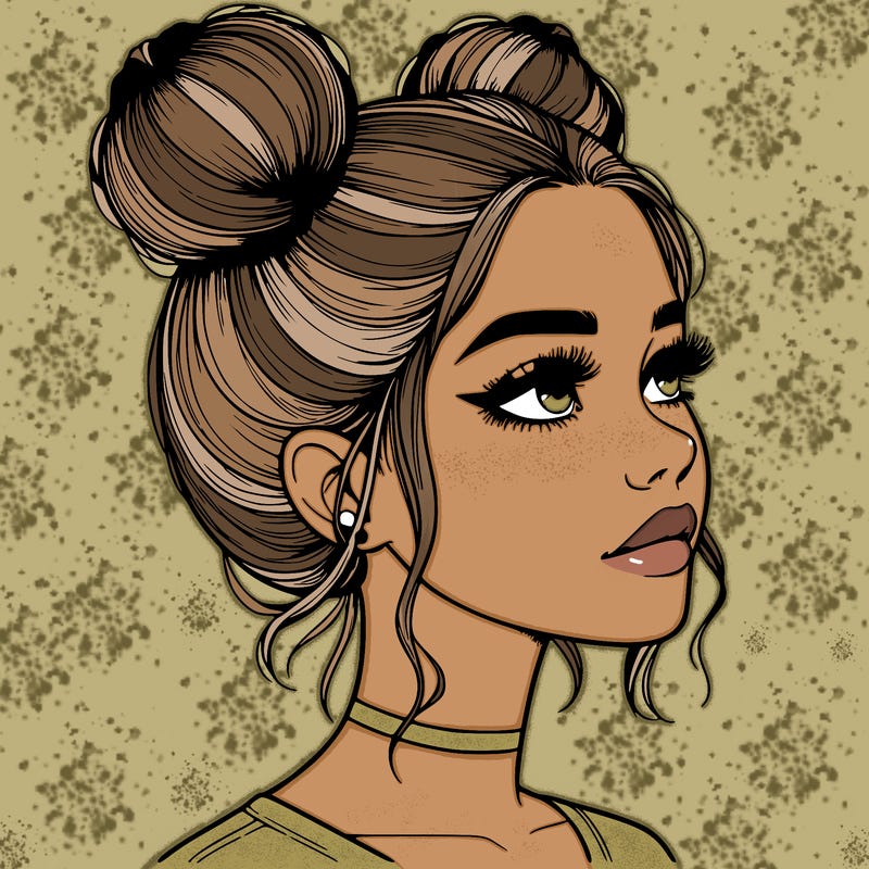 realistic girl with buns on the top of her head