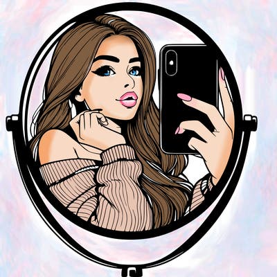 realistic girl taking mirror selfie beautiful