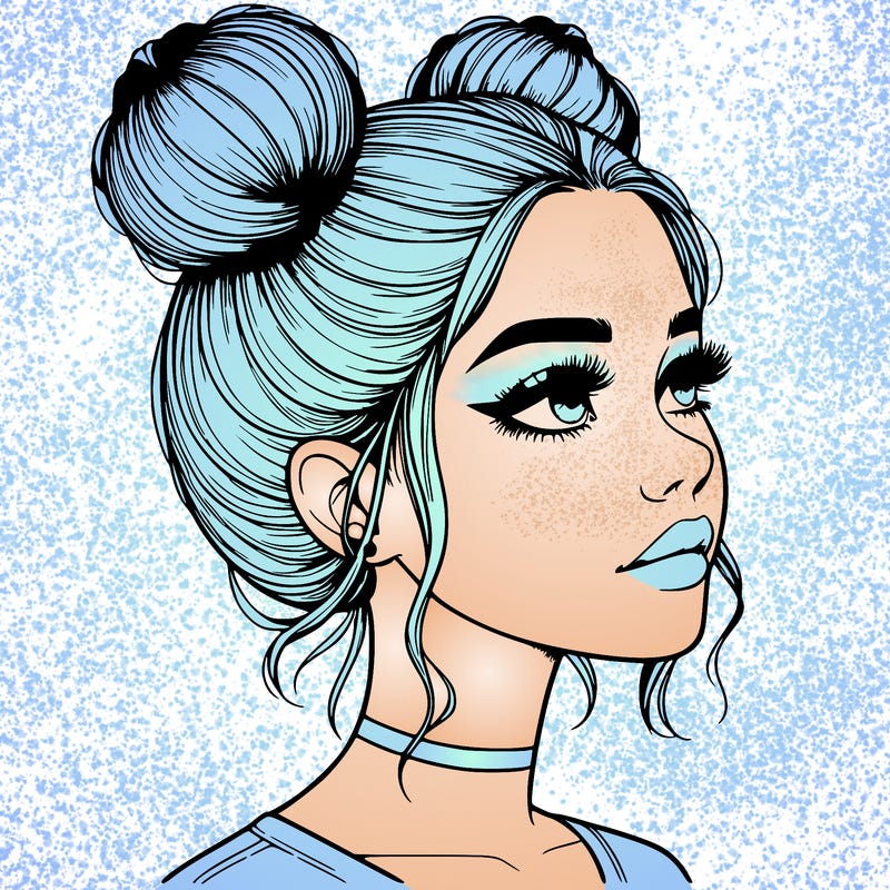 realistic girl with buns on the top of her head