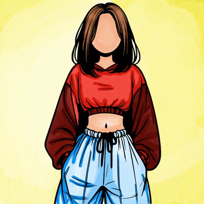 realistic girl faceless with baggy pants and a crop top
