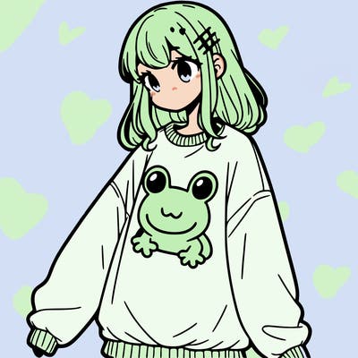 girl wearing frogging sweatshirt