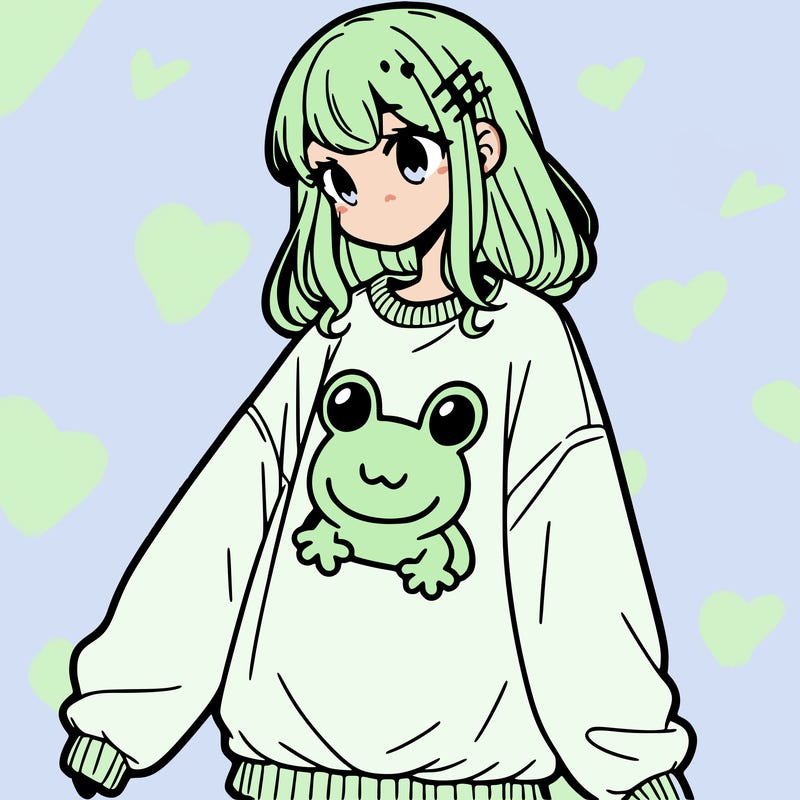 girl wearing frogging sweatshirt