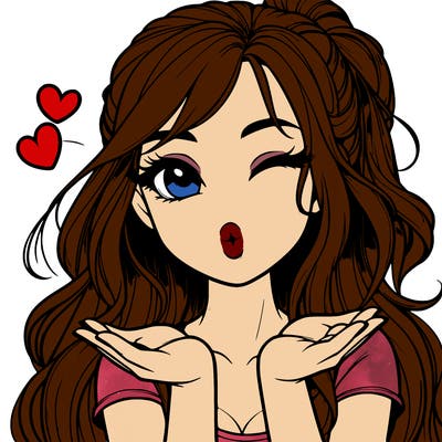 realistic girl winking and blowing a kiss while making heart hands