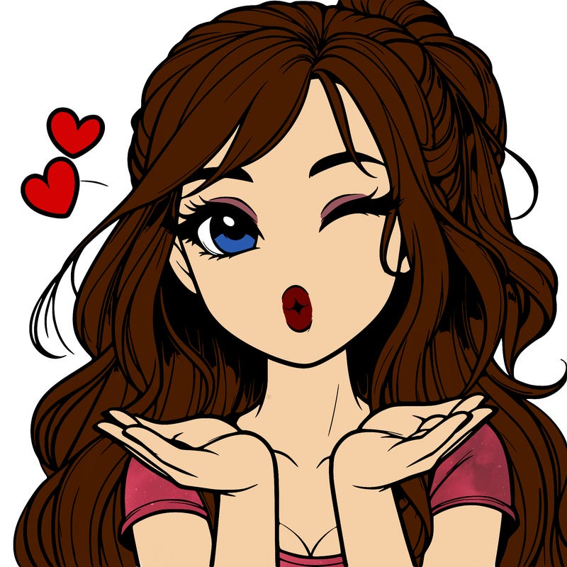 realistic girl winking and blowing a kiss while making heart hands