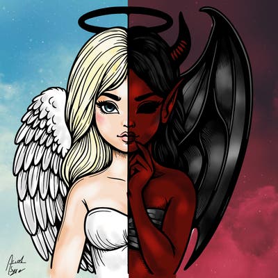 realistic angel half demon