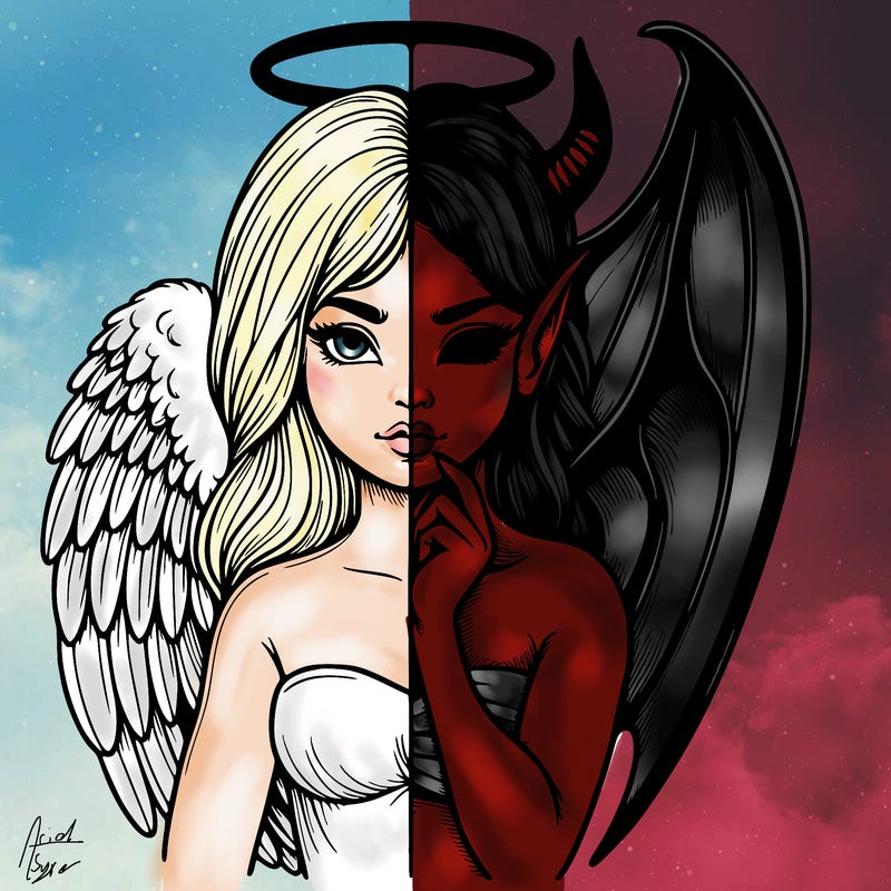 realistic angel half demon