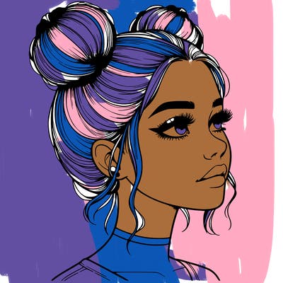 realistic girl with buns on the top of her head