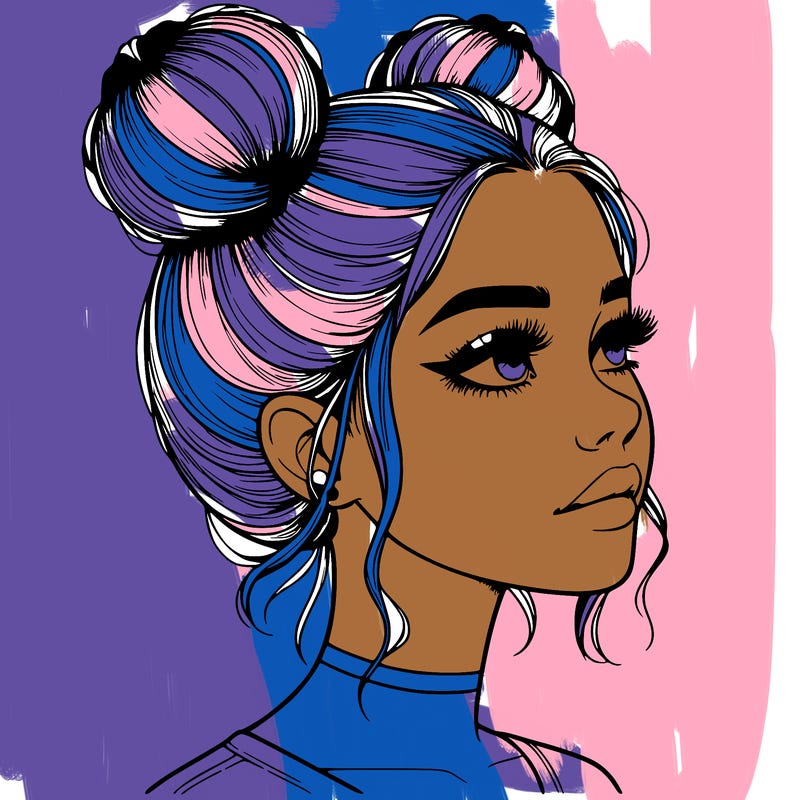 realistic girl with buns on the top of her head