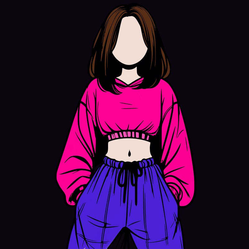 realistic girl faceless with baggy pants and a crop top