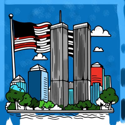 new york 9/11 memorial with the u.s flag