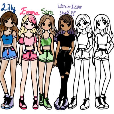 a group of girls wearing crop tops and shorts