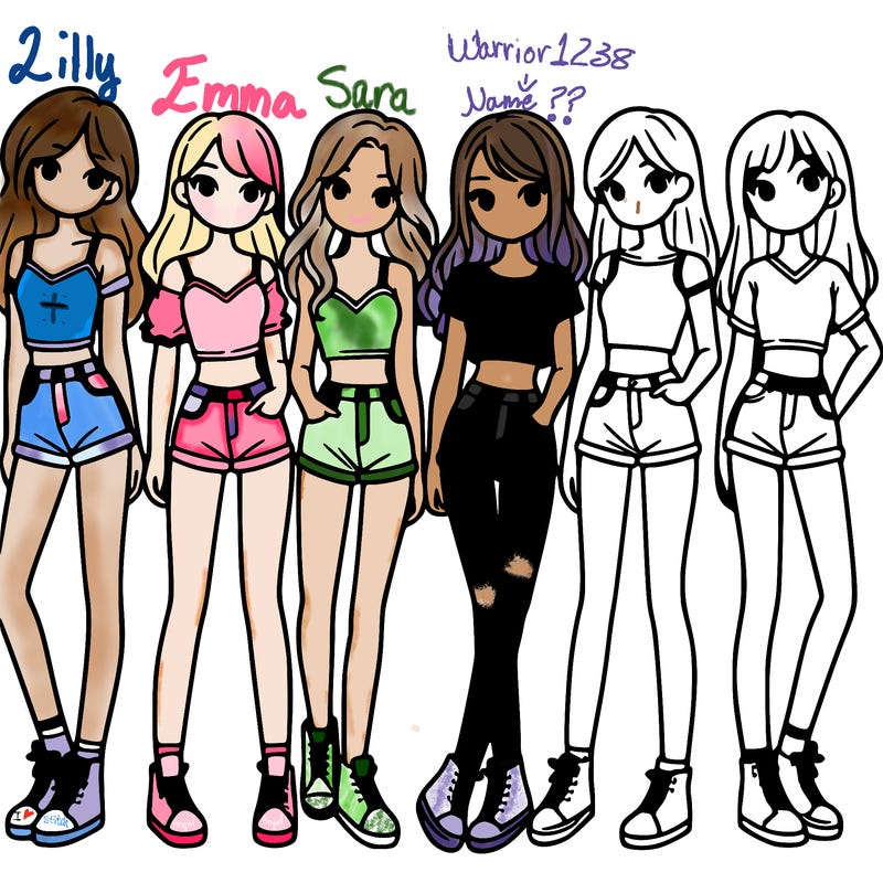 a group of girls wearing crop tops and shorts