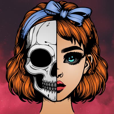 realistic girl with half skull mask
