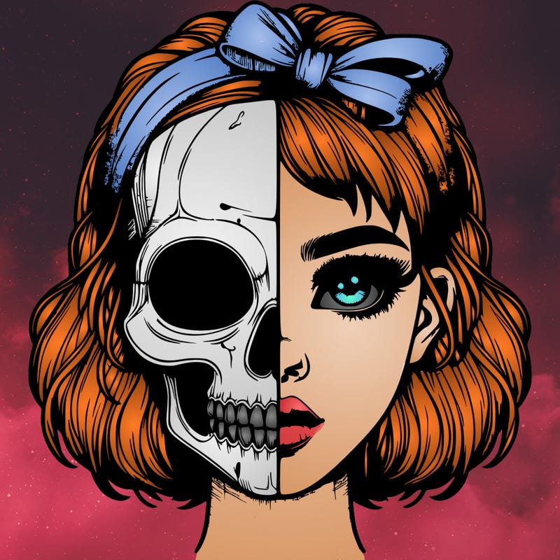 realistic girl with half skull mask