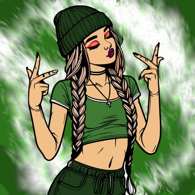 realistic teenage girl with braids and a beanie and crop top doing 🫶🏼