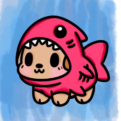 cute dog wearing a shark costume