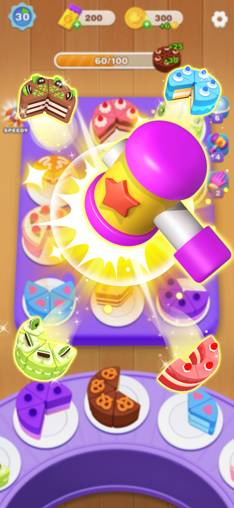 Cake Sort Master-Color Puzzle - Juego de rompecabezas de clasificación de pasteles en 3D con un efecto potenciador de martillo y rebanadas de pastel coloridas.