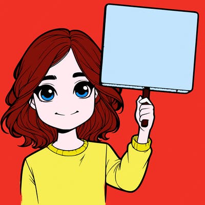 realistic girl holding up a sign