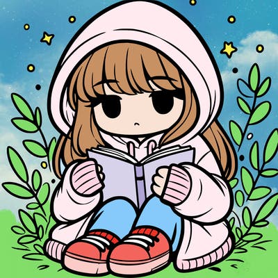 girl in oversized hoodie reading a book