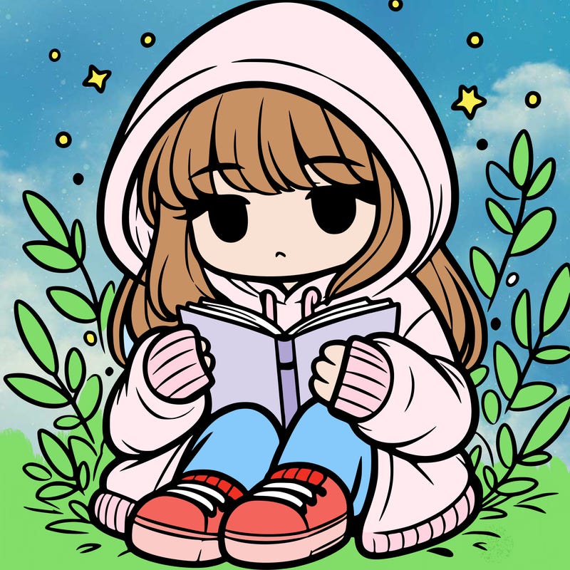 girl in oversized hoodie reading a book