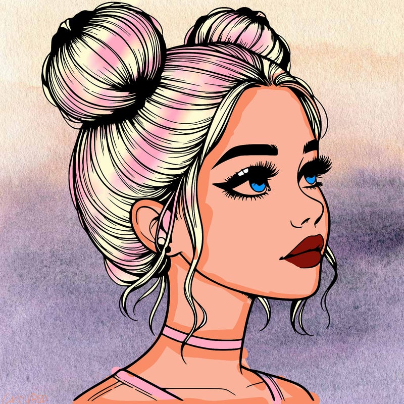 realistic girl with buns on the top of her head