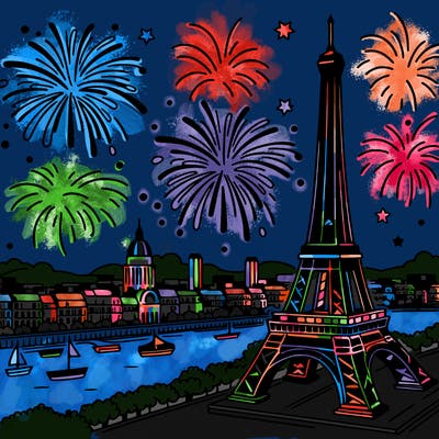 tour eiffel with fireworks