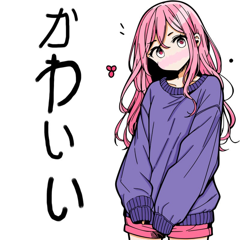 manga teen girl  in a sweater and baggy pants