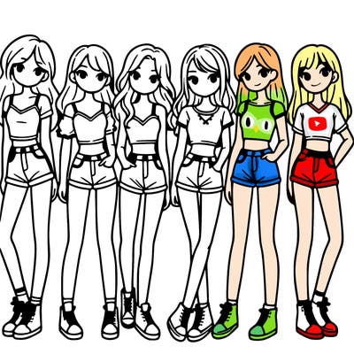 a group of girls wearing crop tops and shorts