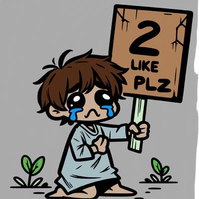 small poor toddler crying with sign that says 2 like plz