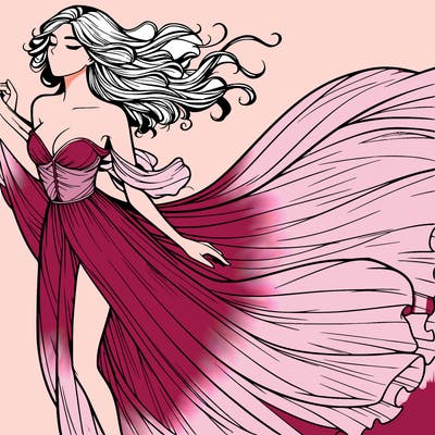 realistic woman in dress flowing the the wind