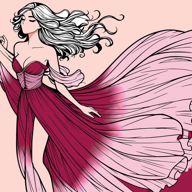 realistic woman in dress flowing the the wind