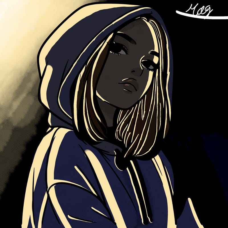 a realistic girl in a hoodie