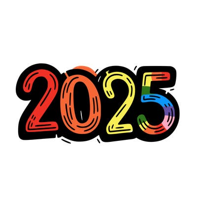 one line scrawled numbers sketch design “2025”