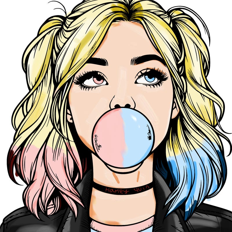 realististic girl blowing bubble -gum