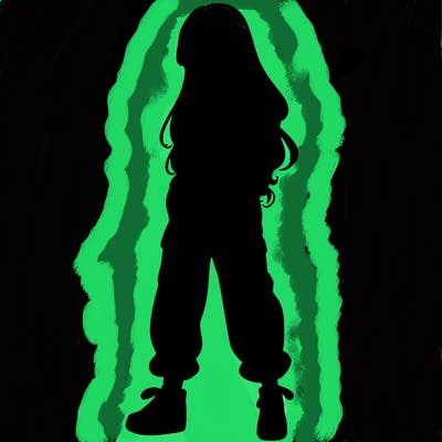 girl in baggy pants crop top and long hair