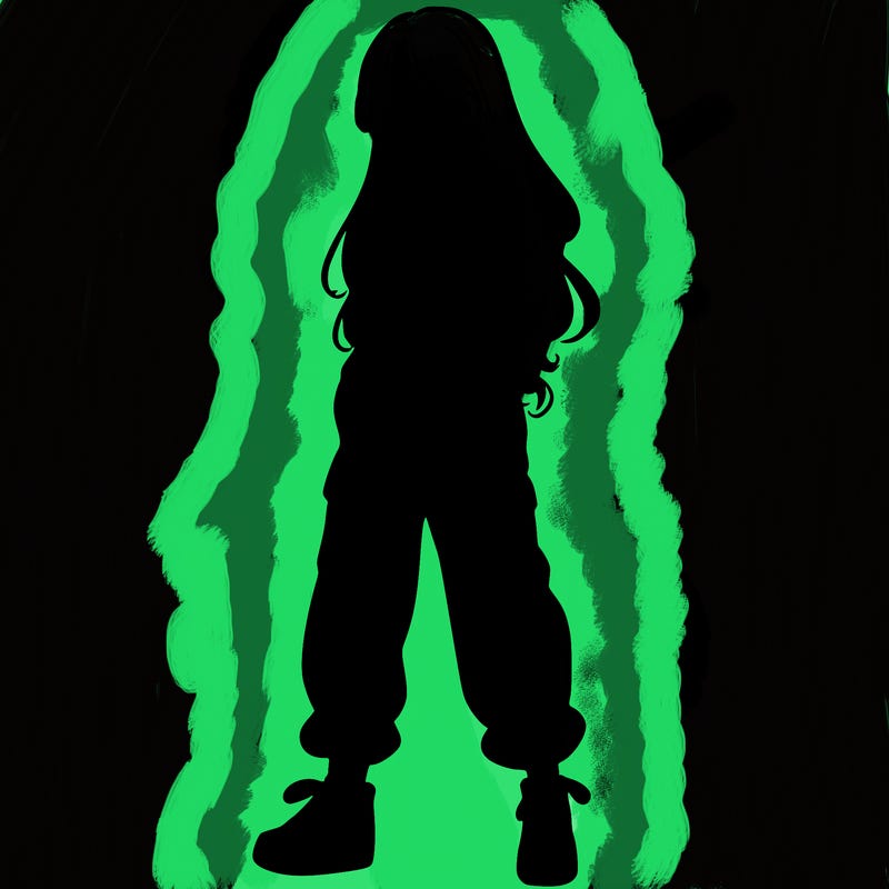 girl in baggy pants crop top and long hair