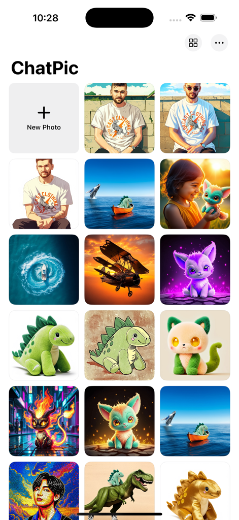 ChatPic – AI Photo Enhancer - A gallery of AI generated images in ChatPic showing diverse artistic styles including anime characters and cute creatures