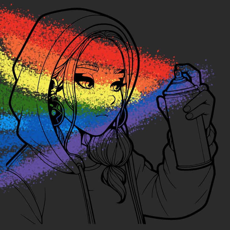 a realistic girl, spray painting