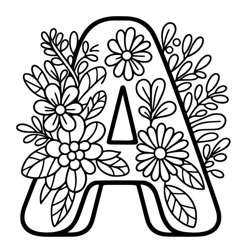 the letter a with flowers on it