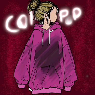 realistic girl with a oversized sweatshirt on and a bun