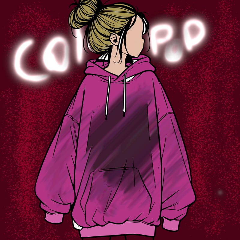 realistic girl with a oversized sweatshirt on and a bun