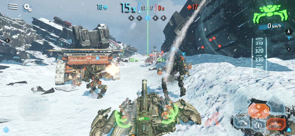 B.o.T - Gameplay of mecha titans fighting in a snowy mountainous landscape