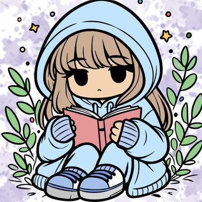girl in oversized hoodie reading a book