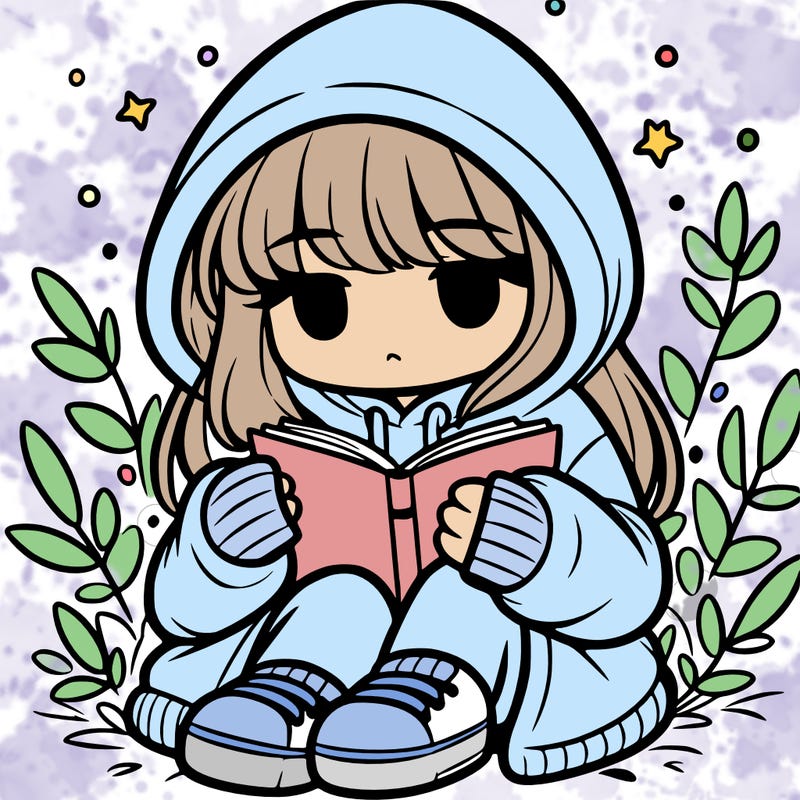 girl in oversized hoodie reading a book