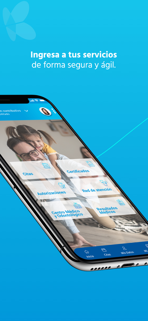 EPS Sanitas mobile app dashboard with medical services menu