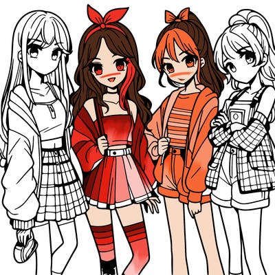 teen manga girls group of 4