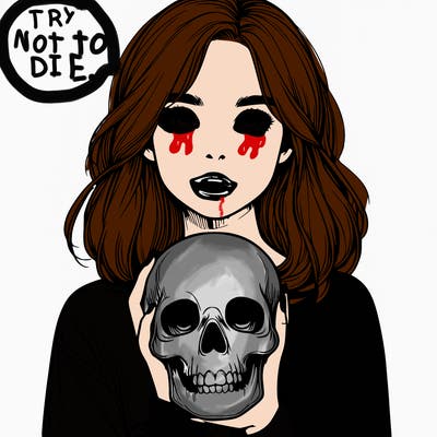 realistic girl holding a skull